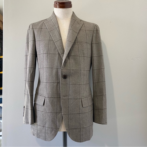 UNITED ARROWS men’s brown windowpane check flannel suit, JP 44 (US 34S) - Picture 5 of 16